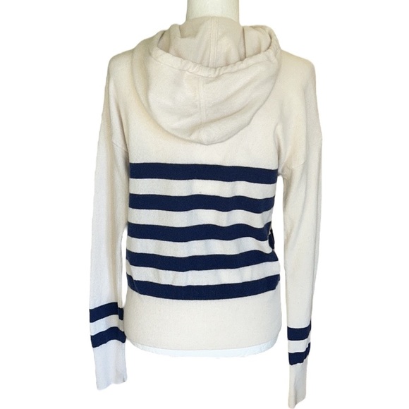 Vineyard Vines Cream & Blue Striped Cashmere & Wool Pullover Hoodie Sweater - M - Picture 8 of 15